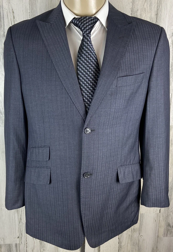 Chaqueta Blazer Abrigo Deportivo Vitarelli Para Hombre 42R Gris Rayas Italiano [A-1946] Foto 2 de 4