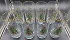 Set of 8 Spode Christmas Tree Clear Highball Drinking 6.25” Glasses Gold Rimmed