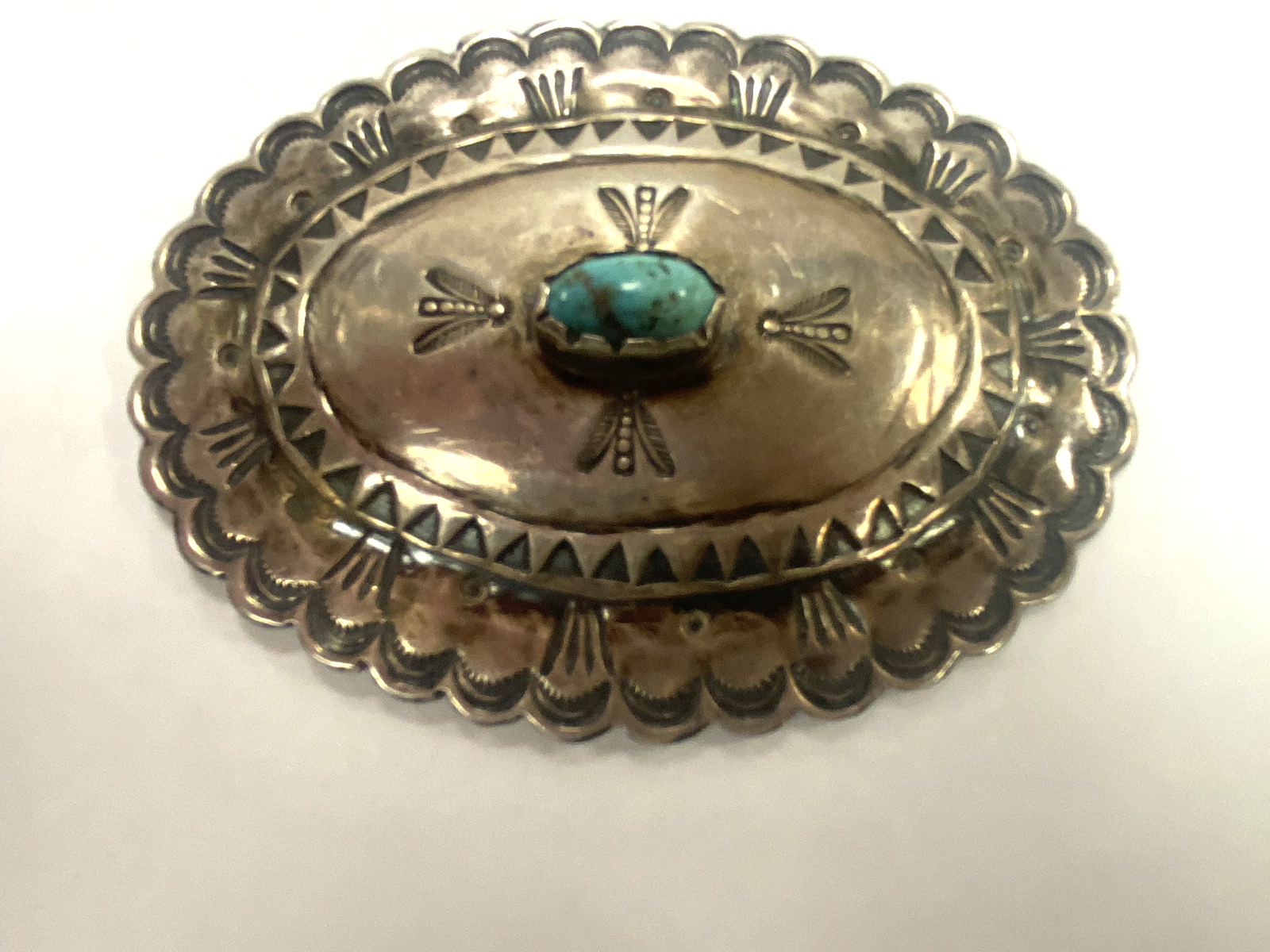 Vintage Sterling Silver & Turquoise Navajo Belt Buckle