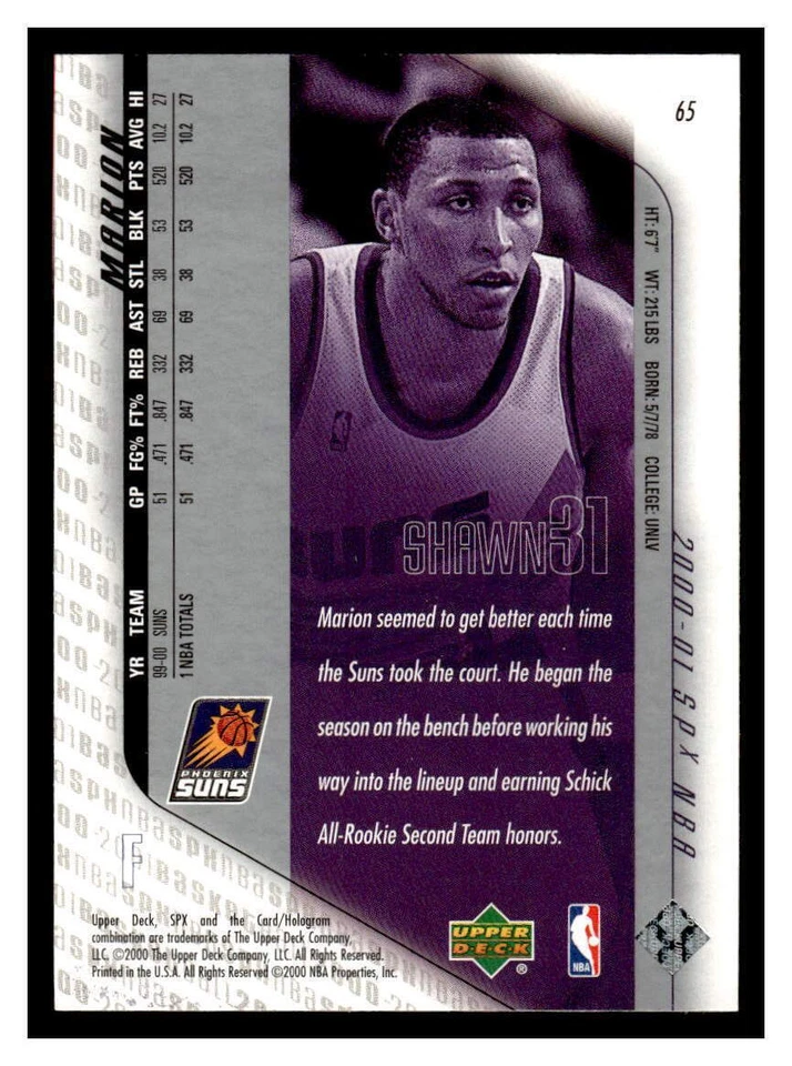 2000 SPx #65 Shawn Marion - Phoenix Suns - Image 2 of 2