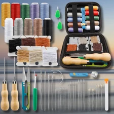 Leather Sewing Kit 59pcs Needles Hand Sewing Heavy Duty Waxed Thread Large-Eye