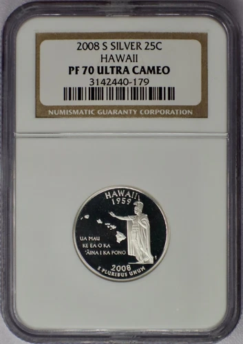 2008-S 25c Hawaii Silver Washington Quarter - NGC PF 70 Ultra Cameo