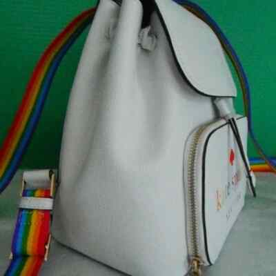 Kate Spade Darcy White Leather Flap Backpack K7292 Rainbow  display picture 3