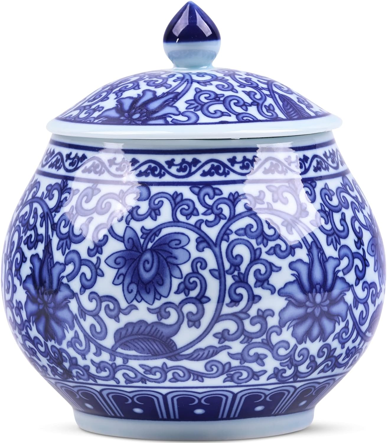 Traditional Chinoiserie round Ginger Jars Blue and White Porcelain Series