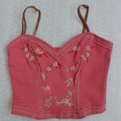 ROBERTA SCARPA (Made ITALY) Removable Leather Straps Embroidered Corset Top Sz 8