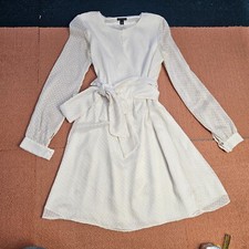Ann Taylor LOFT White Tie Waist Henley Dress Sz 0 Long Sleeve  T4