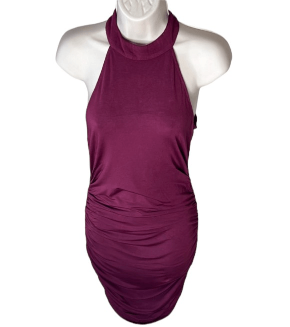 krisa halter dress Ruched Bodycon Mini In Burgundy NWT Size Small Ebay