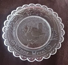 Clear Vintage Pairpoint Glass Thornton Burgess Cup Plate Jenny Wren