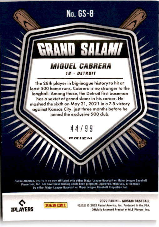 2022 Panini Mosaic #GS-8 Miguel Cabrera Grand Salami Orange