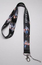 Black CAPTAIN AMERICA LANYARD KEY CHAIN Ring Keychain ID Holder NEW