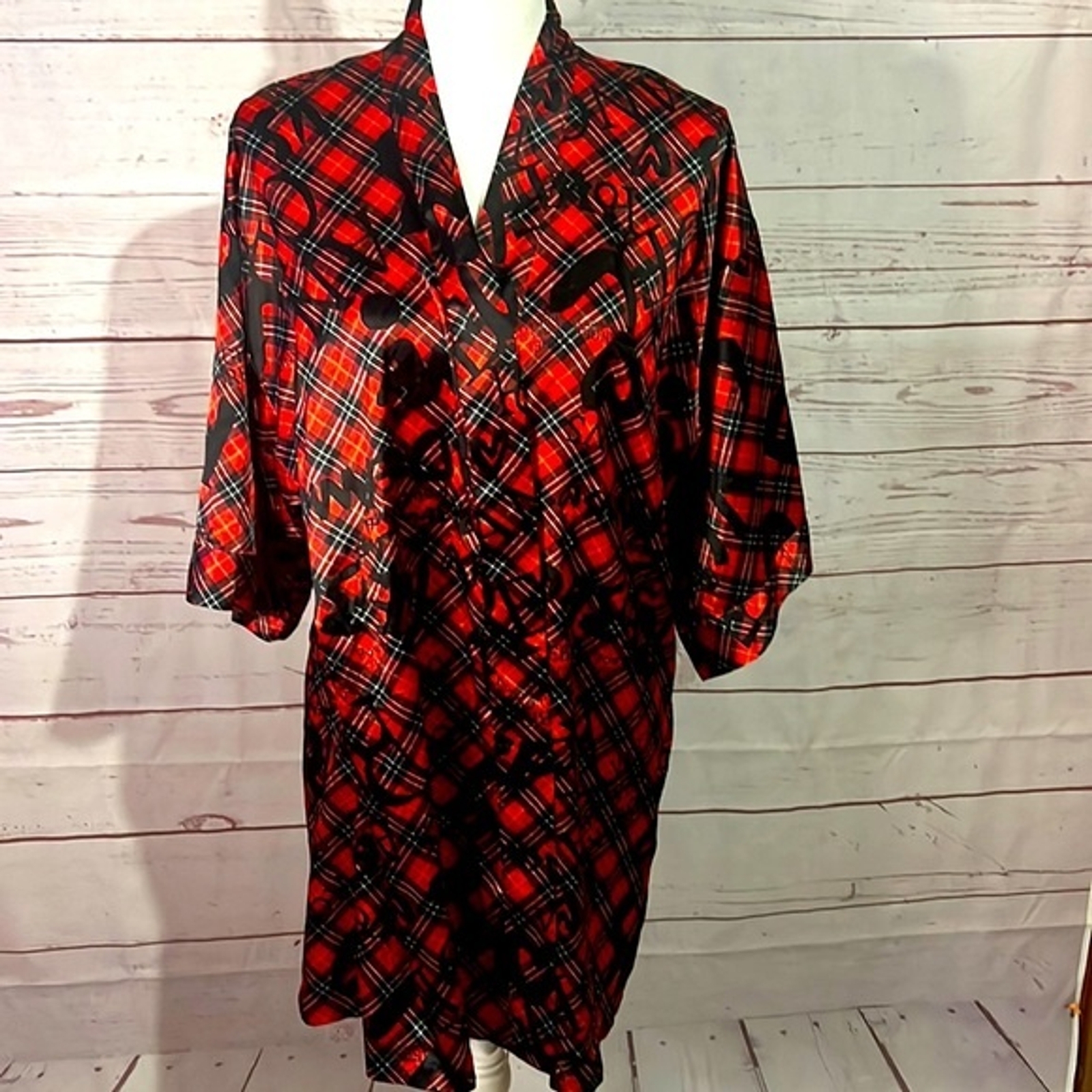 VICTORIA'S SECRET Angels Satin plaid logo robe with w… Gem