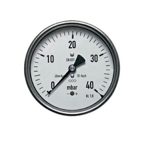 Pressure gauge with capsule spring horizontally overloadable, capsule spring pressure gauge, mbar - Picture 1 of 1