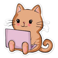 Cute Cat Laptop, Vinyl Decal Sticker, Indoor Outdoor, 3 Sizes, 8697