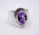 5.80 Gm 925 Sterling Silver Natural Amethyst CUT Gemstone Fine Ring Size 8.2" US
