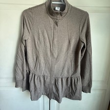 Cabi 3543 Women Taupe Peplum Mock Neck Snap Front Knit Jacket Medium