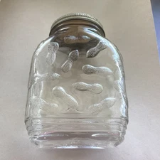 Hazel Atlas Embossed Glass Peanut Jar Art Deco Era & Style