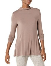 AMAZON ESSENTIALS WOMEN'S JERSEY LONG-SLEEVE MOCK NECK SWING TUNIC - DARK TAUPE
