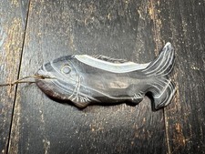 Hand Carved Banded Agate Fish Pendant, Vintage Natural Stone Jewelry Decor