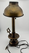 VTG Brass / Copper Tone Metal Candlestick Table Desk Lamp w/ Dome Shade Working