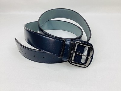Mizuno Men s Leather Golf Belt Navy Blue Adjustable Chrome Buckle RunBird Logo