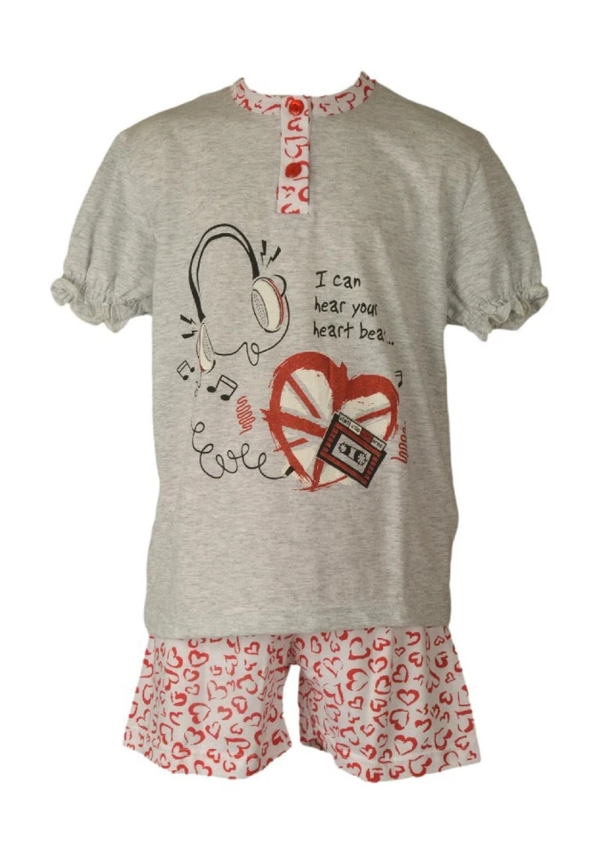 Pyjama fille GARY, t-shirt à manches courtes, col henley, short, article 245092 - Photo 1/1
