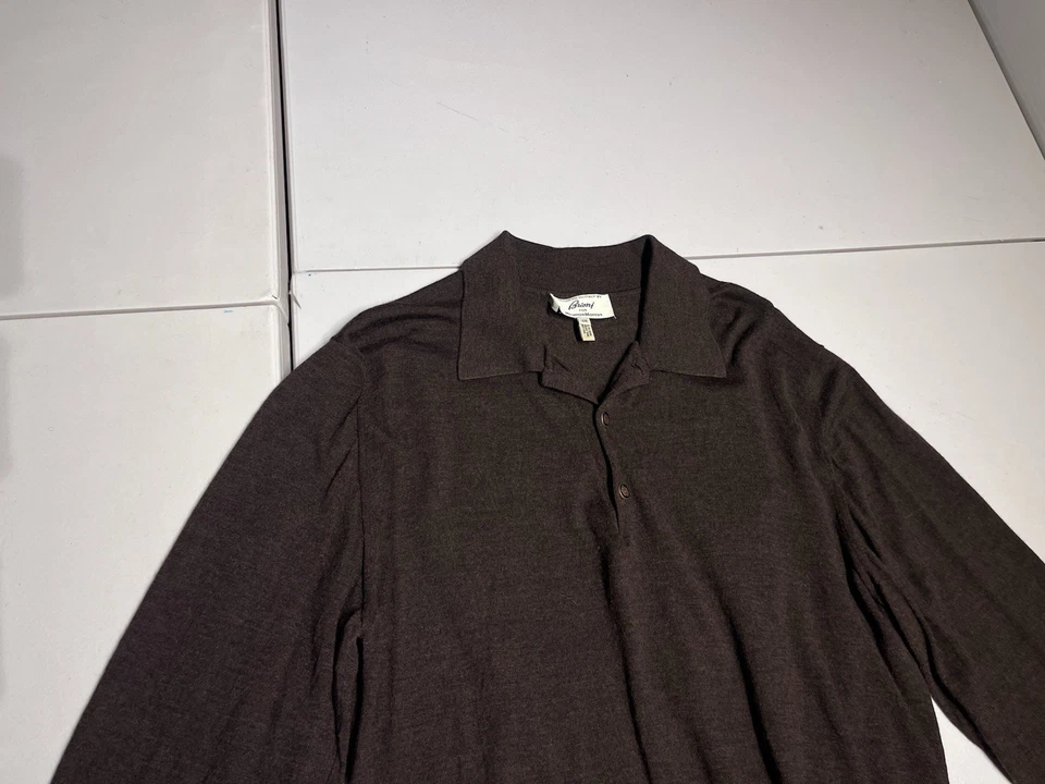Brioni Sweater Men’s 48 Brown Button Polo Collar Golf Wool Casual Work Italy VTG - Image 2 of 4