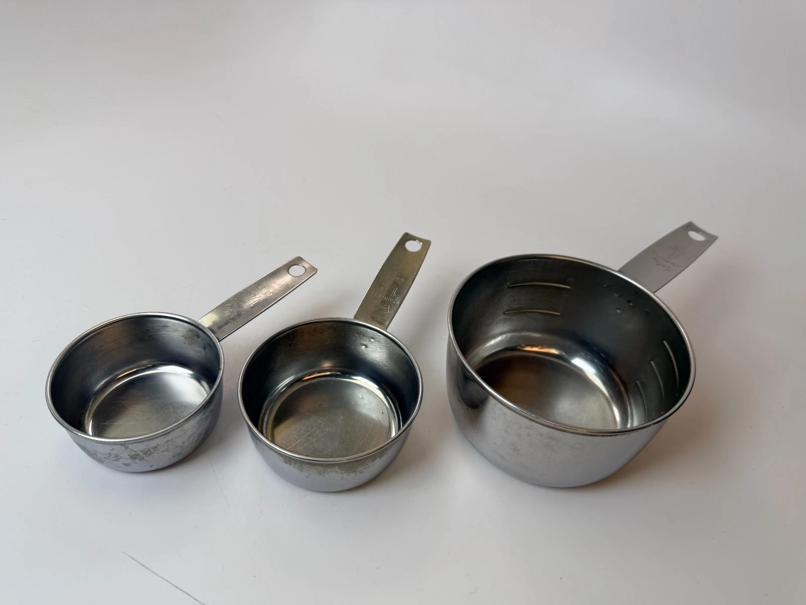 Vtg FOLEY (Script) Stainless 1 Cup Measuring 1/3 Cup and 1/4 Cup Lot Set