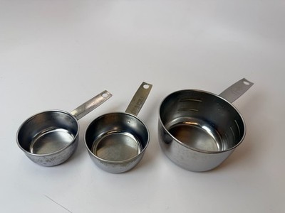 Vtg FOLEY (Script) Stainless 1 Cup Measuring 1/3 Cup and 1/4 Cup Lot Set