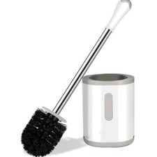 Compact Toilet Brush  Holder, Stainless Steel Handle, Space Saving for Stora...