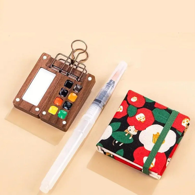 Mini Set Aquarelle De Voyage Tobios - Palette Bois Ou Acrylique 8/15 Couleurs Avec Carnet
