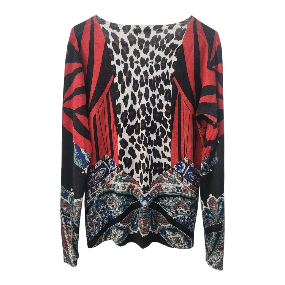 Suéter ETRO Milano Talla 50/US14 Seda Cachemira Leopardo Estampado Paisley Ligero Elegante Foto 2 de 4