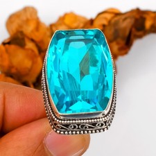 Natural Blue Topaz Gemstone 925 Sterling Silver Unisex Ring Jewelry SR-35