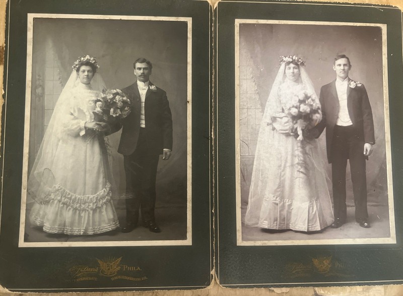 Set of 2 Young Bride and Groom Wedding Cabinet Cards Antique Photos Old Lot