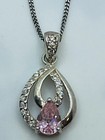 Sterling Silver 925 Pink Cubic Zirconia Pendant Necklace 44.5cm Stamped GC