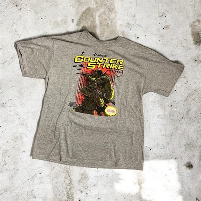 Vintage CS:GO Counter Strike Nokami Tee L Rare 2000s NES Gaming T-Shirt Grau