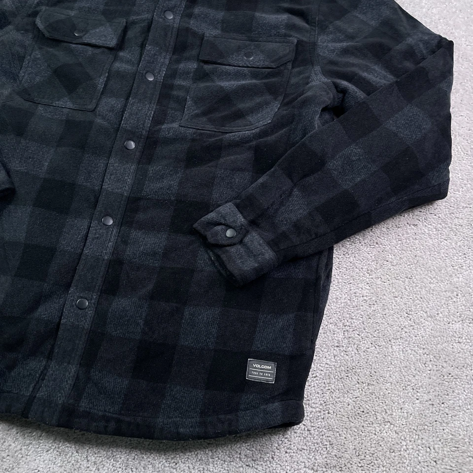 Chaqueta Camisa Volcom Para Hombre XL Negra Gris Búfalo Cuadros Polar Acolchada Chamarra Foto 3 de 4