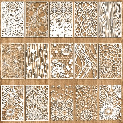 12 Pcs Abstract Geometric Texture Stencils for Painting, Mixed Stencils