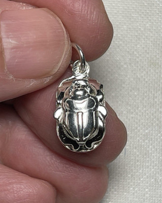 925  Sterling Silver Raised Scarab hieroglyphic Cartouche Pendant Hand made