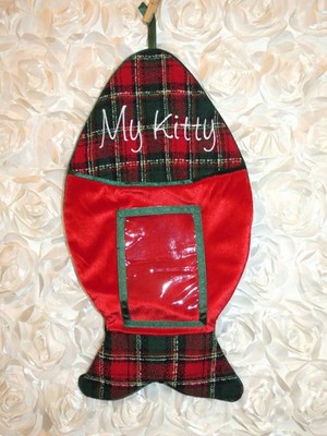 VTG Dan Dee Plaid My Kitty Fish-Shaped Cat Photo Frame Spot Christmas Stocking