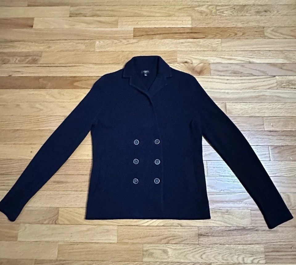 全新无标签女式 Talbots 双排扣棉混纺开衫 尺寸 SP — 第 2/4 张图片