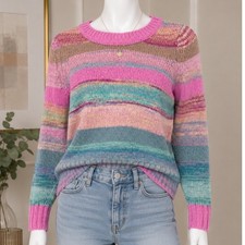 LOFT Womens Sweater Multicolor Striped Space Dye Knit Crew Neck XS