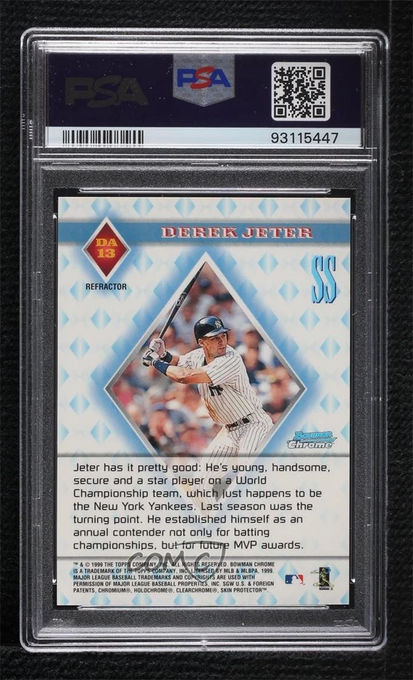 1999 Bowman Chrome Diamond Aces Refractor Derek Jeter #DA13 PSA 9 MINT HOF - Image 2 of 2