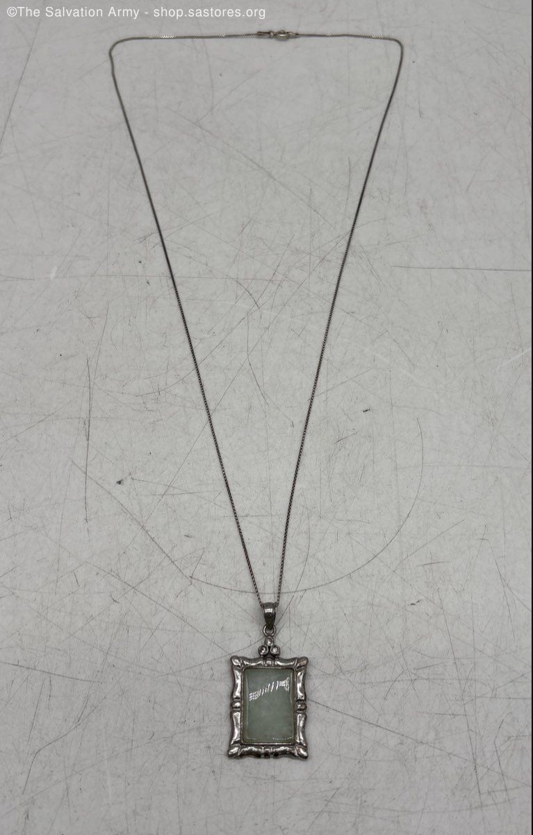 Marked 925 Sterling Silver Jade Rectangular Frame… - image 1