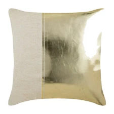 Metallic Gold Throw Pillow Cover, 16"x16" Faux Leather Cushion-Better Half Gold