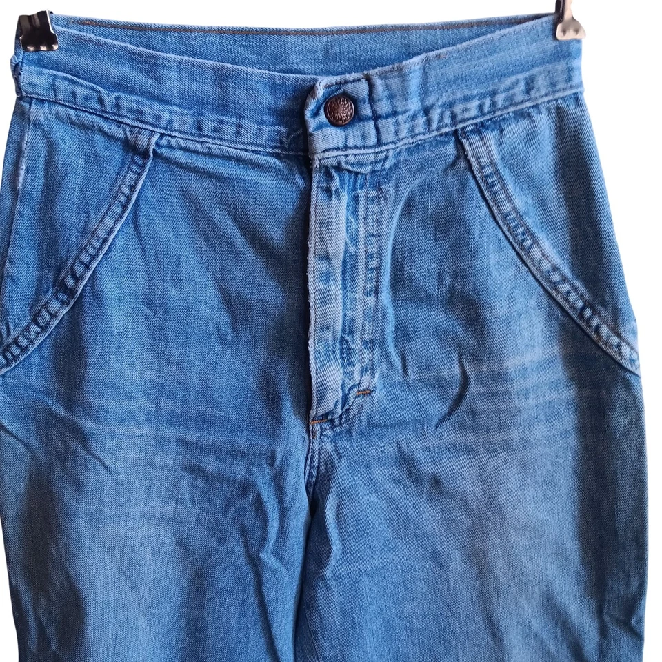 22x29 Vintage Jeans 1970's High-Waisted Wide Leg Denim Dual Front & Back Pockets - Image 3 of 4