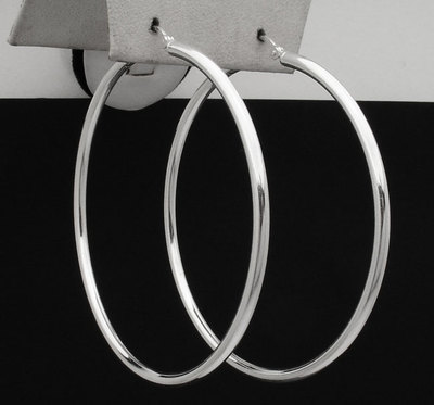 2 3/4'' Large Plain All Shiny Hoop Earrings Real 925 Sterling Silver 3mm X 70mm