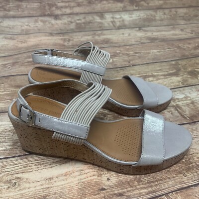 Corso Como Nude Shimmer Cork Wedge Strappy Sandal Size 8 M Open Toe