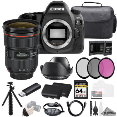 Canon EOS 5D IV + EF 24-70mm f/2.8L II USM Zoom Lens+64GB+Ext Bat+3PC Filter-Kit