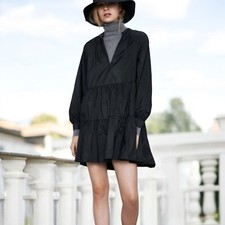 Zara Taffeta Tiered Babydoll Dress Women's XS Black Romantic Feminine Retro 90s