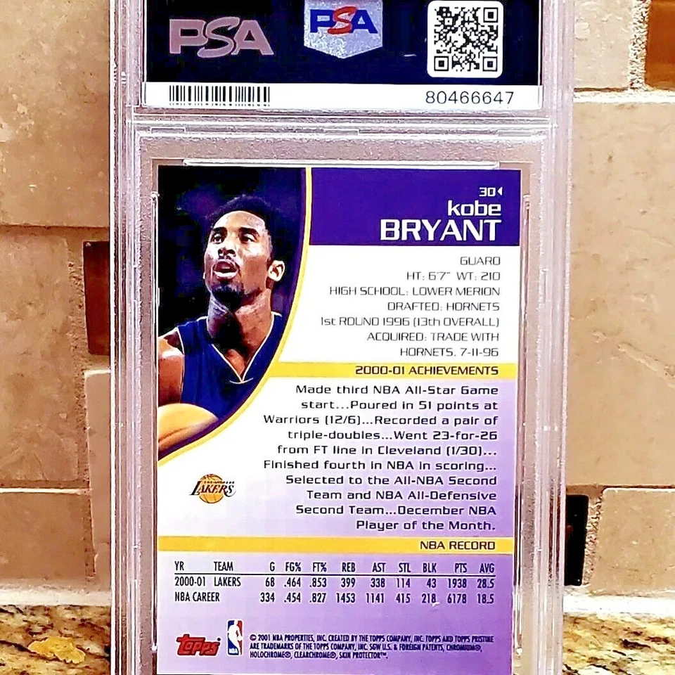 Kobe Bryant - 2001 Topps Pristine - PSA 10 (Gem Mint) - Low POP (POP 51)  LAKERS - Image 2 of 3